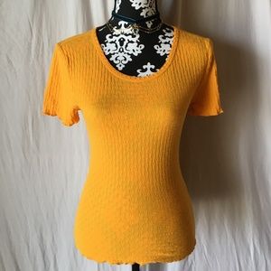 Anthropologie Saturday Sunday Textured Scoop Neck Short Sleeve Yellow Top